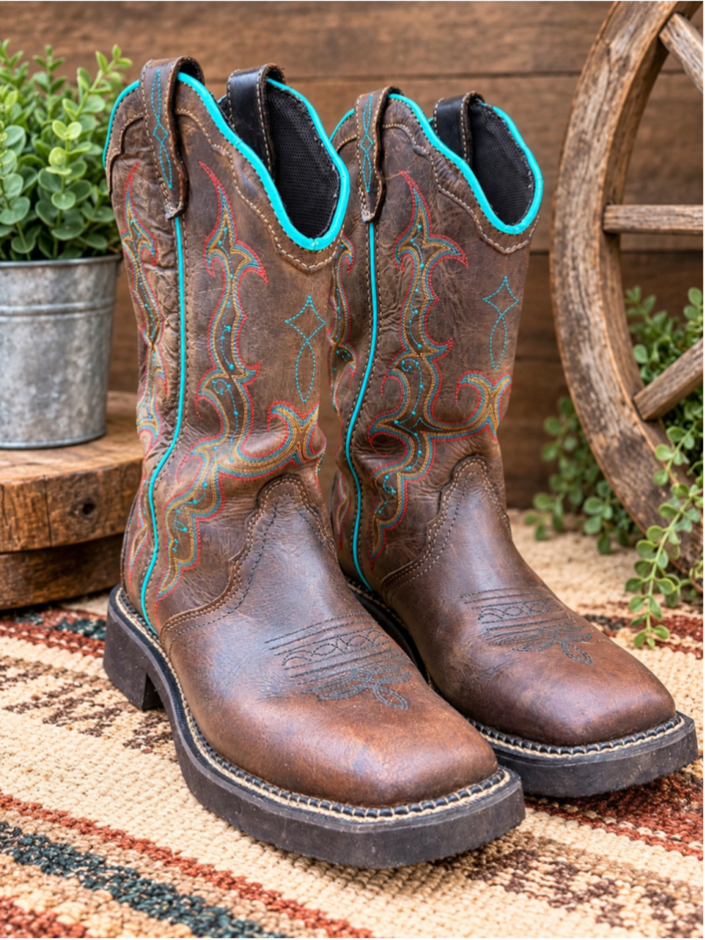 Justin Gypsy L2900 Womens 7.5 B Brown Leather Turquoise Western Cowboy Boots